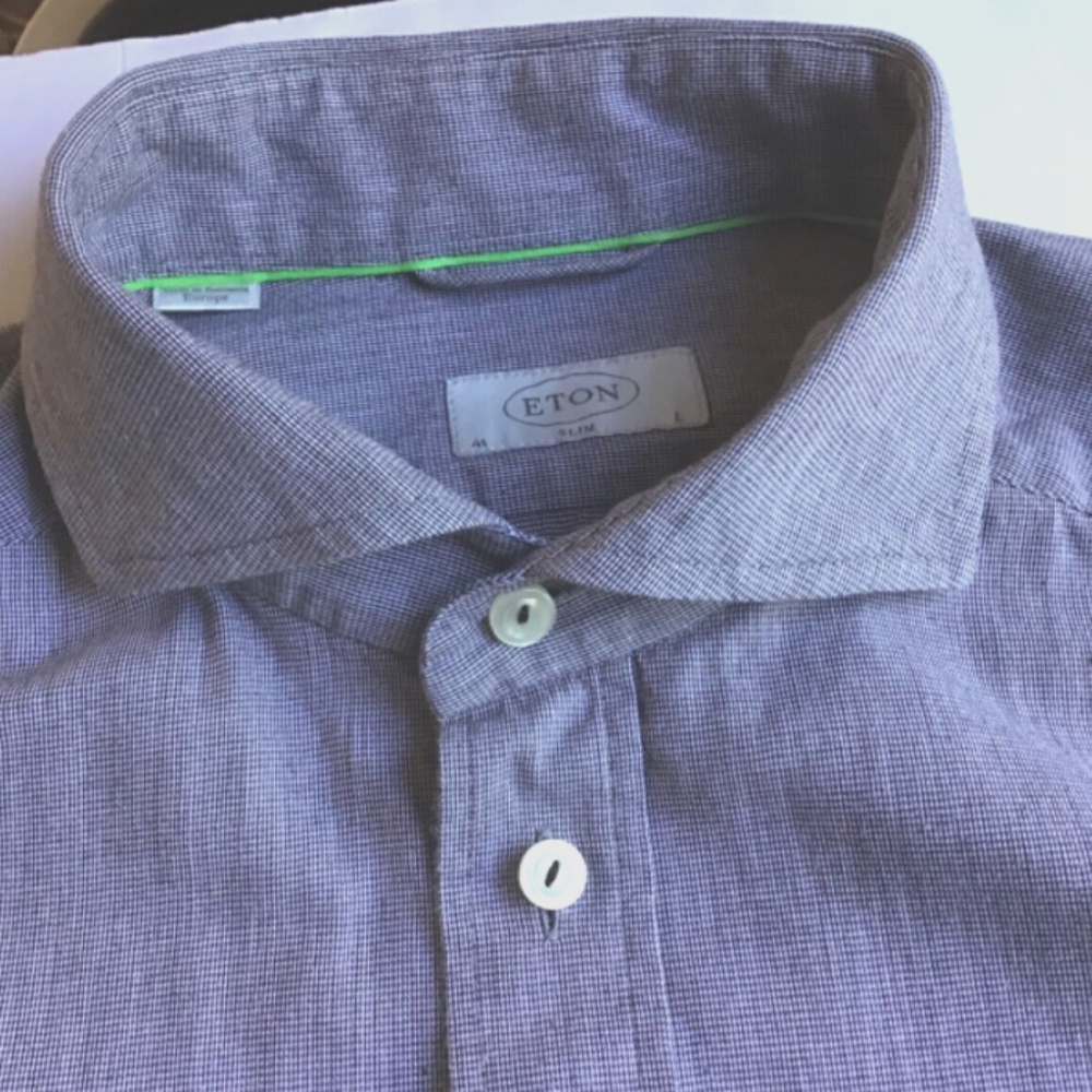 ETON slim solid gray spread collar cotton shirt Sz L 16/41 made in Romania 🇷🇴